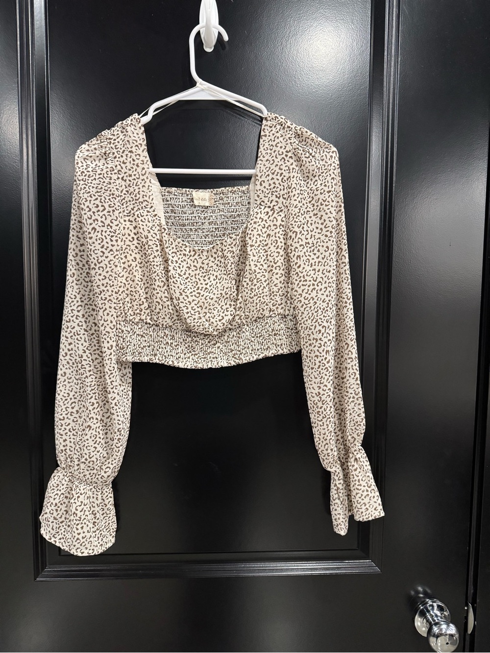 Altar'd State Cream Leopard-Print Cropped Blouse